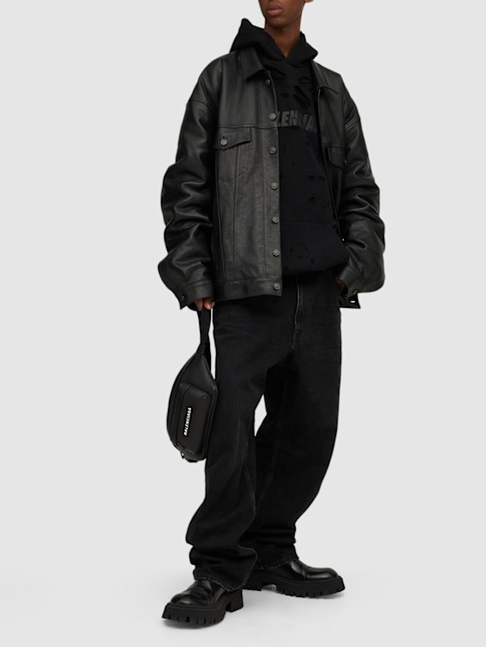 Balenciaga: Giacca in pelle - Nero - men_1 | Luisa Via Roma