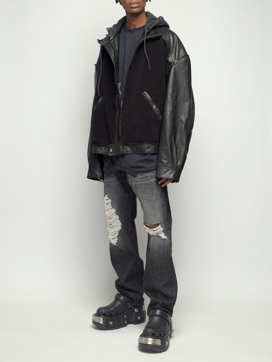 Balenciaga: Hooded leather jacket - Black - men_1 | Luisa Via Roma