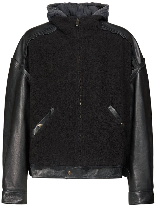 Balenciaga: Hooded leather jacket - Black - men_0 | Luisa Via Roma
