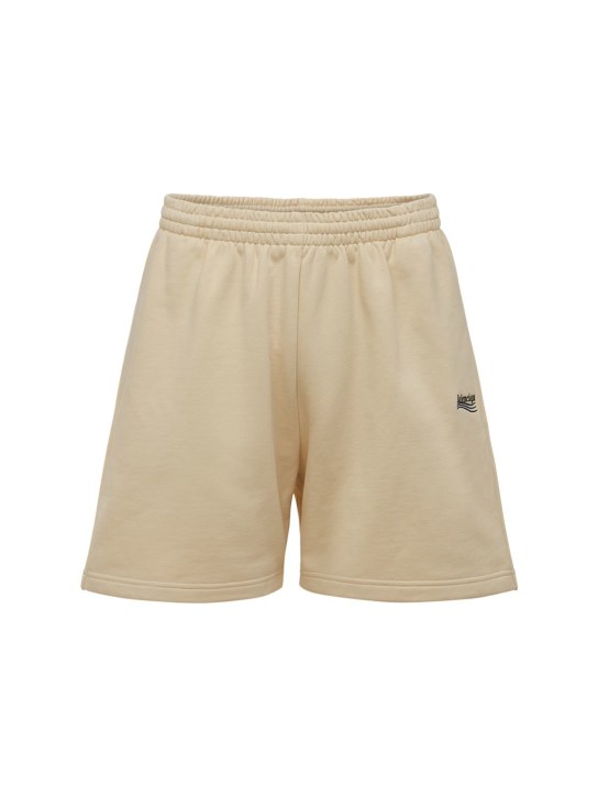 Balenciaga: Shorts in felpa di cotone con logo - Crema - men_0 | Luisa Via Roma