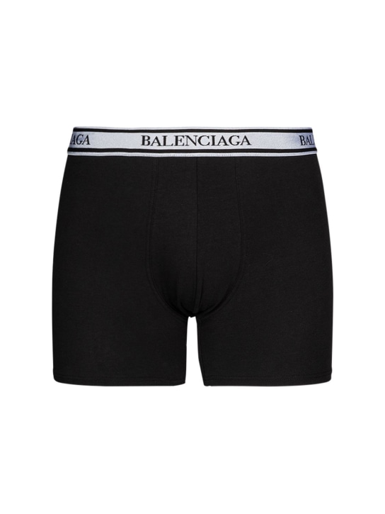 Balenciaga: Calzón boxer de jersey de algodón stretch con logo - Negro - men_0 | Luisa Via Roma