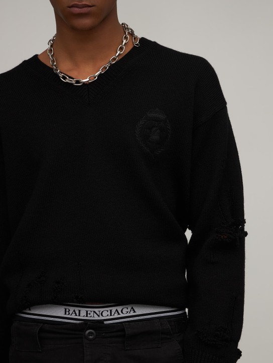 Balenciaga: Logo弹力棉质平纹针织平角内裤 - 黑色 - men_1 | Luisa Via Roma