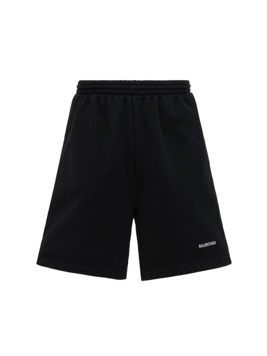 Balenciaga: Logo cotton sweat shorts - Siyah - men_0 | Luisa Via Roma
