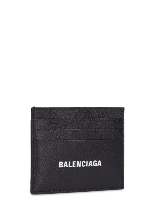 Balenciaga: 로고 가죽 카드 홀더 - 블랙 - men_1 | Luisa Via Roma