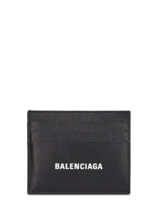 Balenciaga: Logo leather card holder - Black - men_0 | Luisa Via Roma