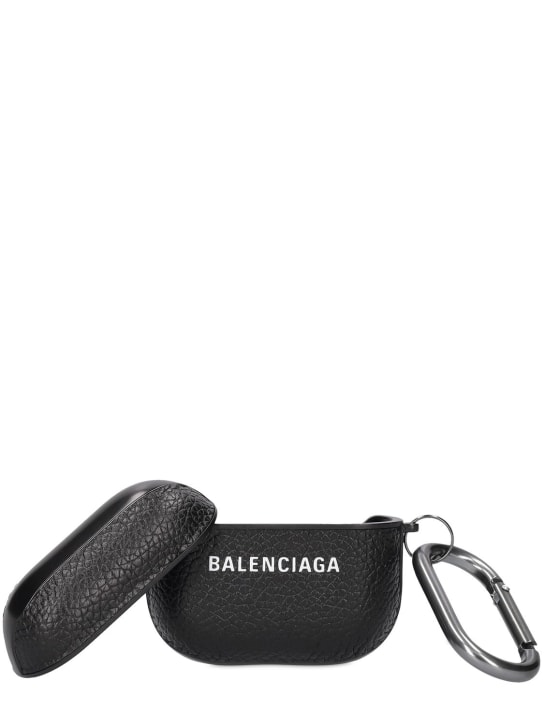 Balenciaga: Cash leather Airpod Pro case - Black - men_1 | Luisa Via Roma