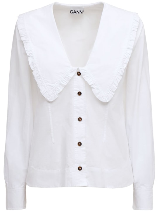 GANNI: Camisa de popelina de algodón orgánico - Blanco - women_0 | Luisa Via Roma