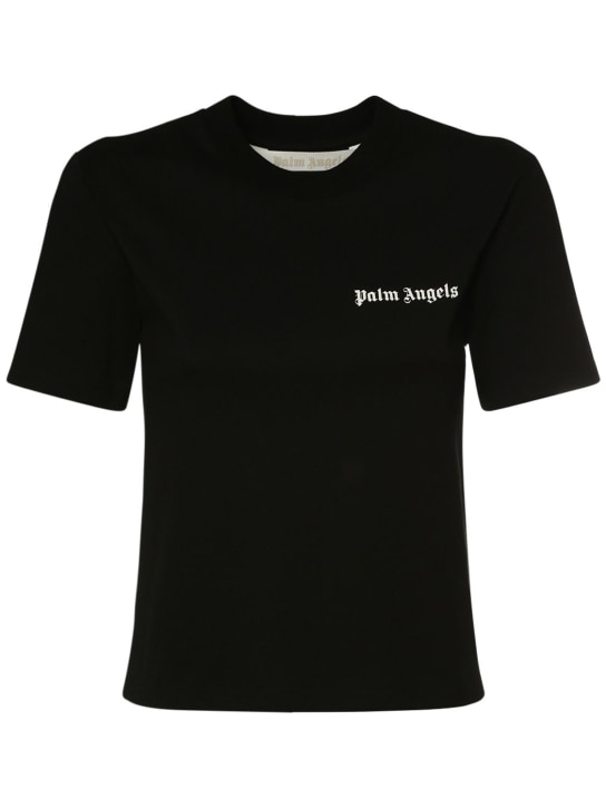 Palm Angels: Classic logo棉质平纹针织T恤 - 黑色/白色 - women_0 | Luisa Via Roma