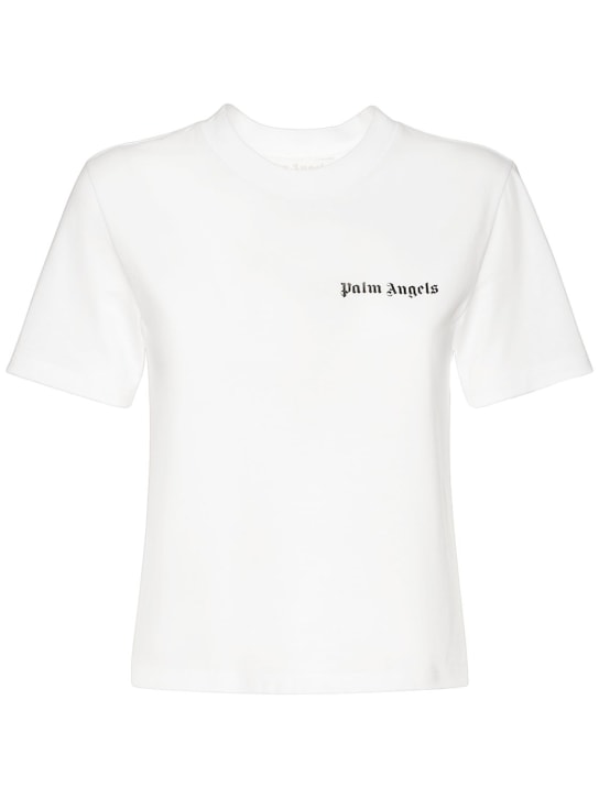 Palm Angels: T-shirt en jersey de coton à logo - Blanc/Noir - women_0 | Luisa Via Roma