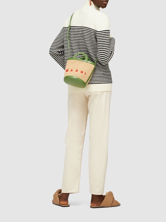 Marni: Mini raffia effect & leather bucket bag - women_1 | Luisa Via Roma
