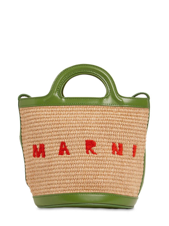 Marni: Mini raffia effect & leather bucket bag - women_0 | Luisa Via Roma