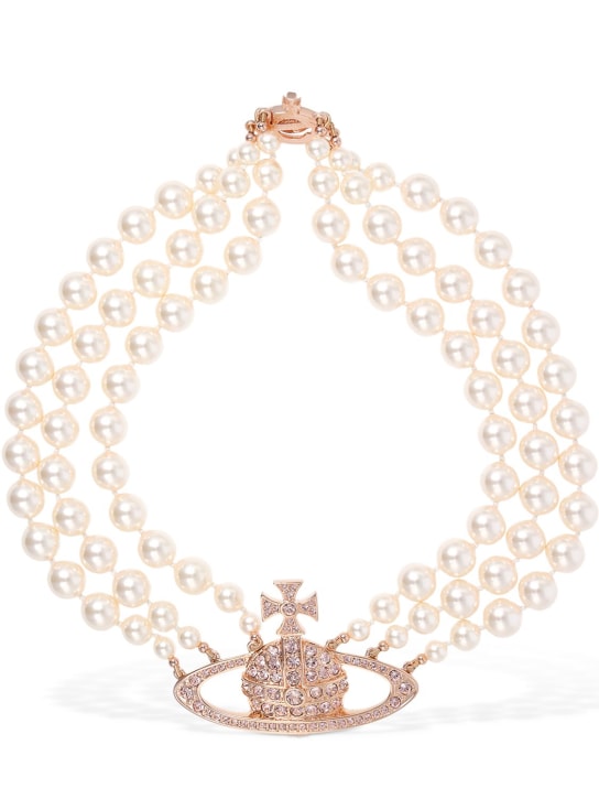 Vivienne Westwood: Choker à trois rangées en fausses perles - Cream/Rosegold - women_0 | Luisa Via Roma