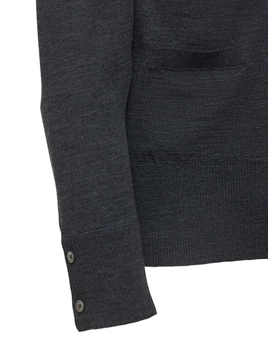 Thom Browne: 4-Bar Wool fine knit cardigan - Dark Grey - men_4 | Luisa Via Roma