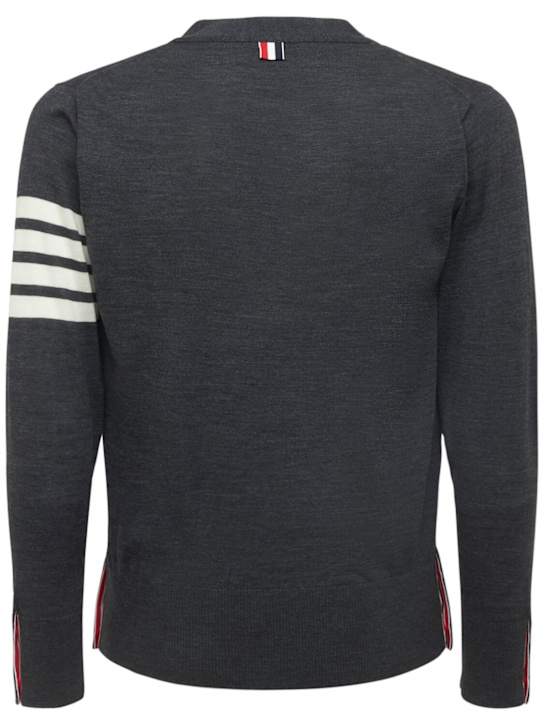 Thom Browne: 4-Bar Wool fine knit cardigan - Dark Grey - men_6 | Luisa Via Roma