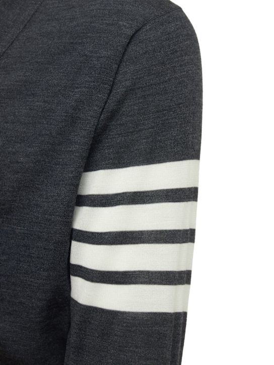Thom Browne: 4-Bar Wool fine knit cardigan - Dark Grey - men_5 | Luisa Via Roma