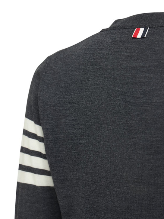 Thom Browne: 4-Bar Wool fine knit cardigan - Dark Grey - men_7 | Luisa Via Roma