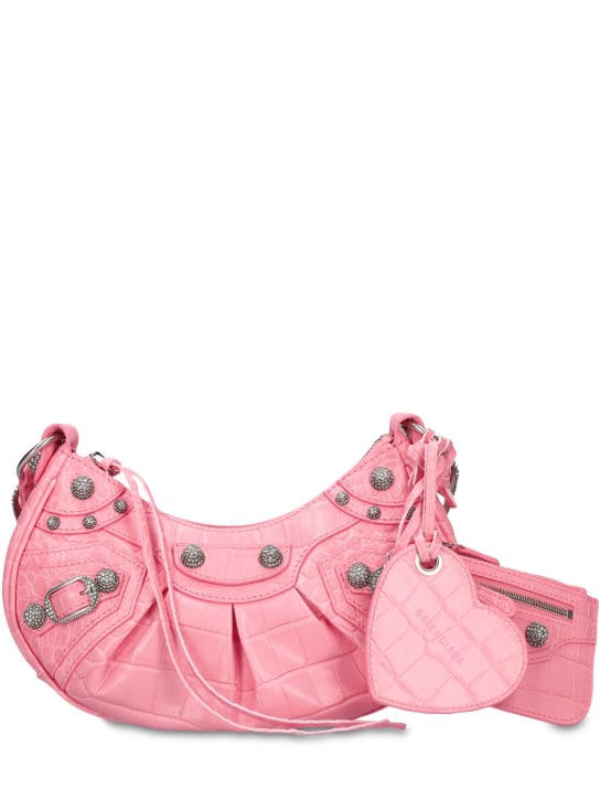 Balenciaga: Bolso de hombro Le Cagole XS de piel grabada - Sweet Pink - women_0 | Luisa Via Roma
