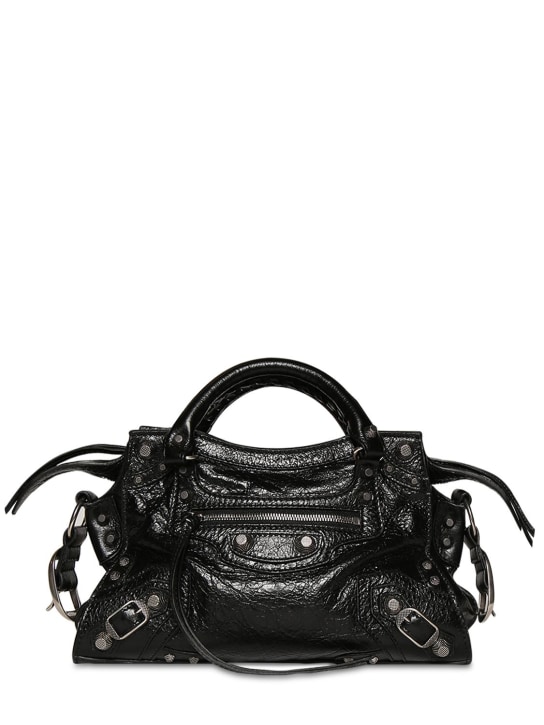 Balenciaga: XS Neo Cagole leather shoulder bag - Siyah - women_0 | Luisa Via Roma