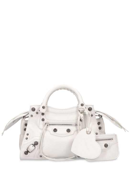 Balenciaga: XS Neo Cagole leather shoulder bag - Optic White - women_0 | Luisa Via Roma