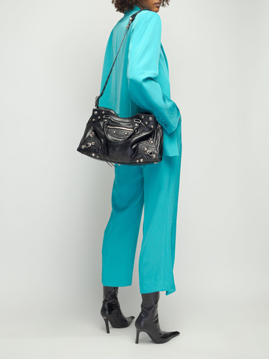 Balenciaga: Neo Cagole City leather shoulder bag - Siyah - women_1 | Luisa Via Roma