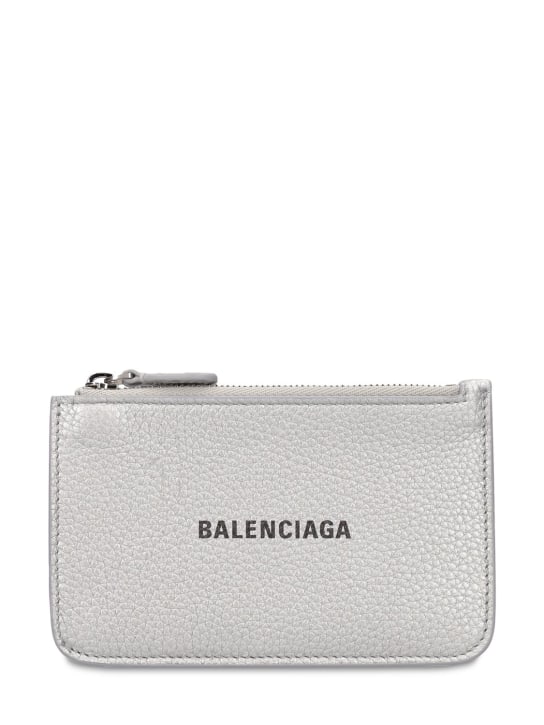Balenciaga: Portamonete in pelle metallizzata con zip - Argento - women_0 | Luisa Via Roma