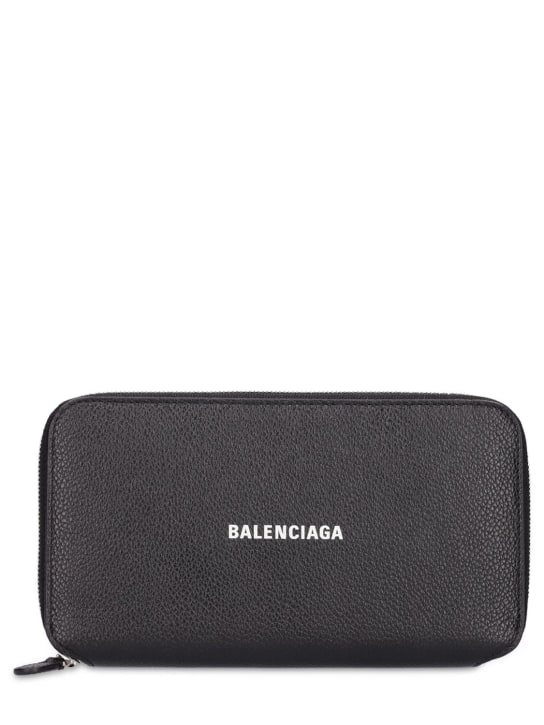 Balenciaga: Cash leather zip-around wallet - Siyah - women_0 | Luisa Via Roma