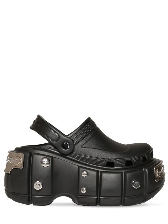 Balenciaga: 110毫米Hardcrocs橡胶穆勒鞋 - 黑色 - women_0 | Luisa Via Roma