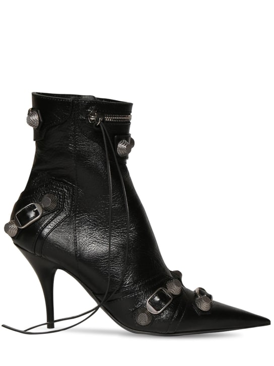 Balenciaga: 90毫米Cagole皮革及踝靴 - 黑色 - women_0 | Luisa Via Roma