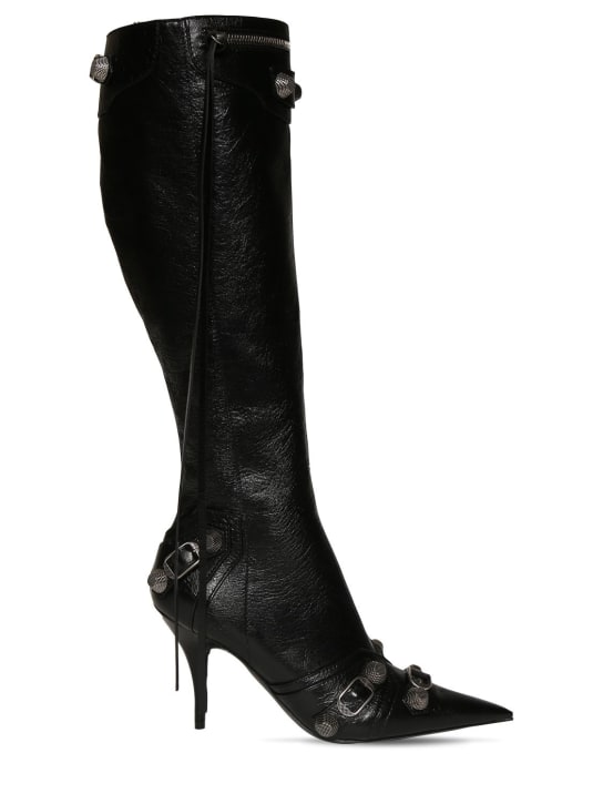 Balenciaga: Stivali alti Cagole in pelle 90mm - Nero - women_0 | Luisa Via Roma