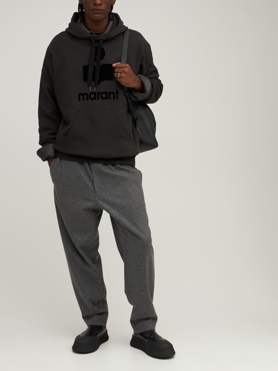Marant: Flocked logo cotton blend hoodie - Black - men_1 | Luisa Via Roma