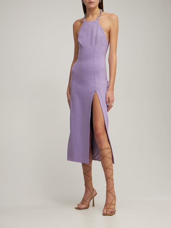 Viscose blend jersey long dress w/slit - Thumbnail 2