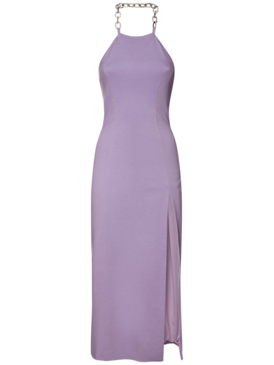Viscose blend jersey long dress w/slit - Thumbnail 1