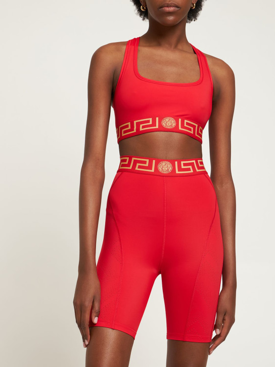 Versace: Sostén triangular Greca de techno stretch con logo - Rojo - women_1 | Luisa Via Roma