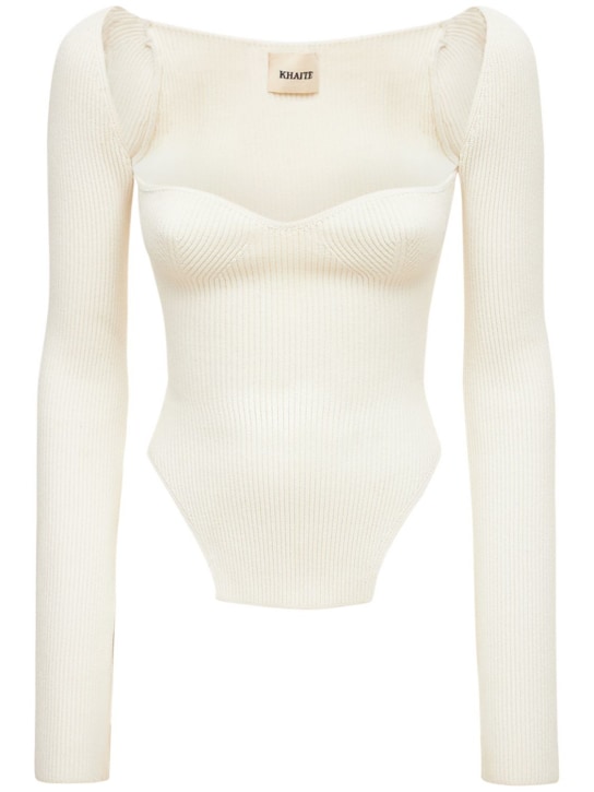 Khaite: Maddy stretch rib knit top - White - women_0 | Luisa Via Roma