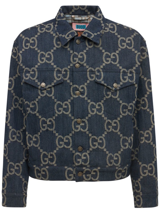 Gucci: GG jacquard denim jacket - Blue/Ivory - men_0 | Luisa Via Roma
