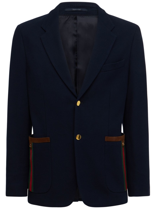 Gucci: Web detail cotton blazer - Caspian - men_0 | Luisa Via Roma