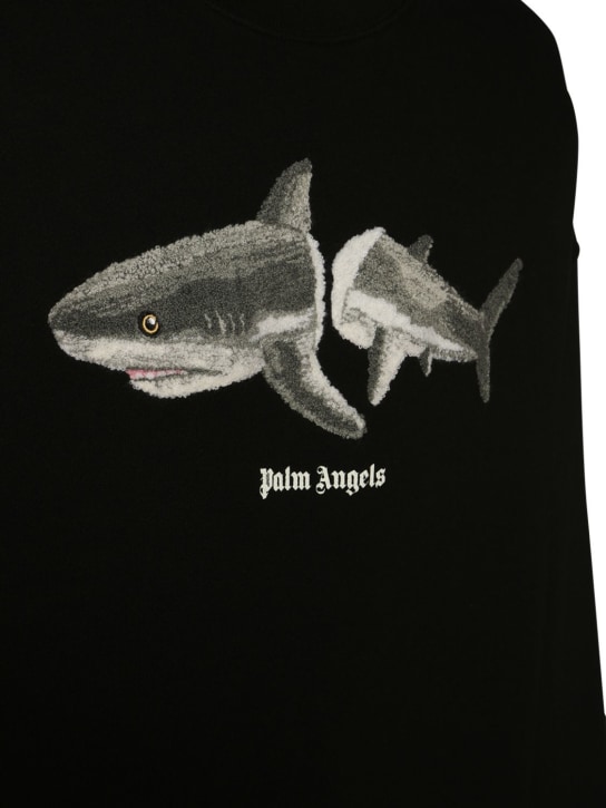 Palm Angels: Shark embroidery cotton sweatshirt - Siyah - men_1 | Luisa Via Roma