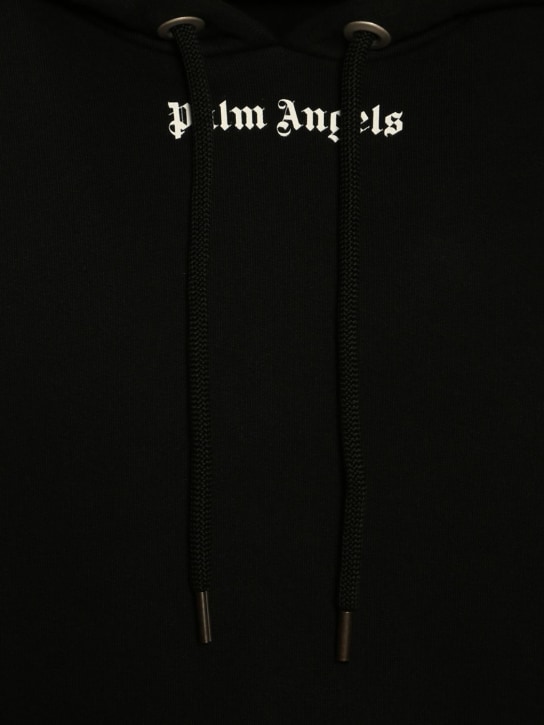 Palm Angels: Logo印花棉质平纹针织连帽卫衣 - 黑色/白色 - men_1 | Luisa Via Roma