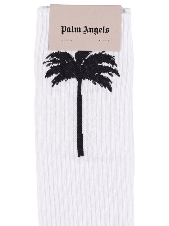 Palm Angels: PalmxPalm logo cotton blend socks - Beyaz/Siyah - men_1 | Luisa Via Roma