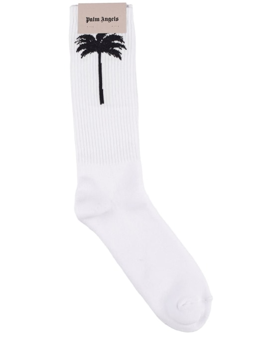 Palm Angels: PalmxPalm logo cotton blend socks - White/Black - men_0 | Luisa Via Roma
