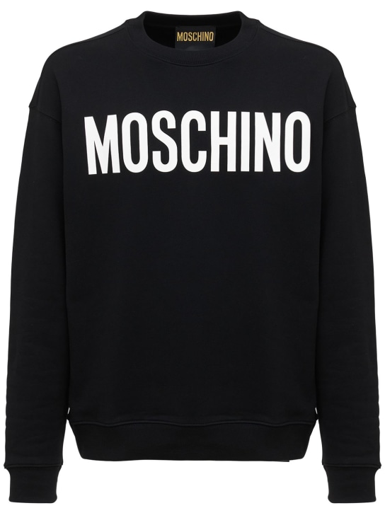 Moschino: 로고 프린트 코튼 크루넥 스웻셔츠 - 블랙/화이트 - men_0 | Luisa Via Roma