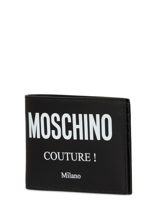 Moschino: Logo print leather bifold wallet - men_1 | Luisa Via Roma