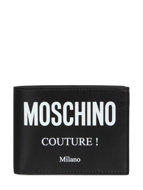 Moschino: Logo print leather bifold wallet - men_0 | Luisa Via Roma