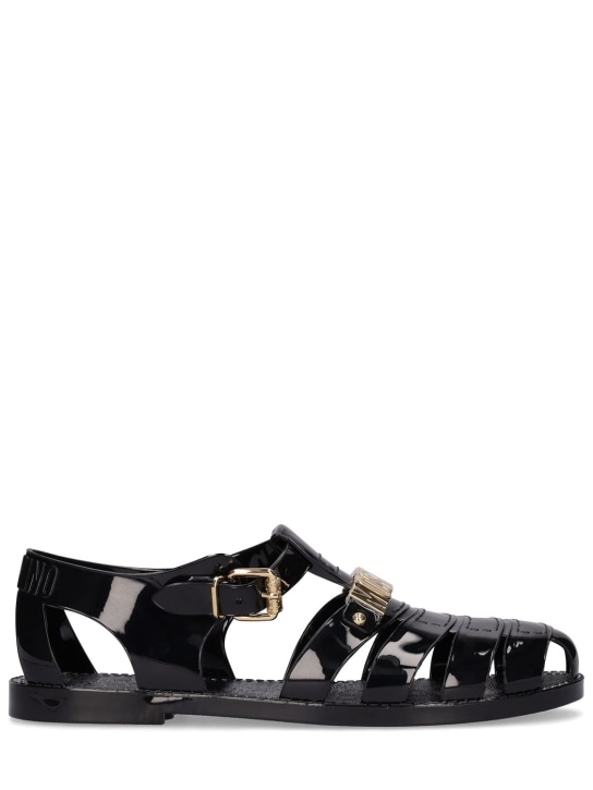 Moschino: Logo PVC sandals - Black/Gold - men_0 | Luisa Via Roma