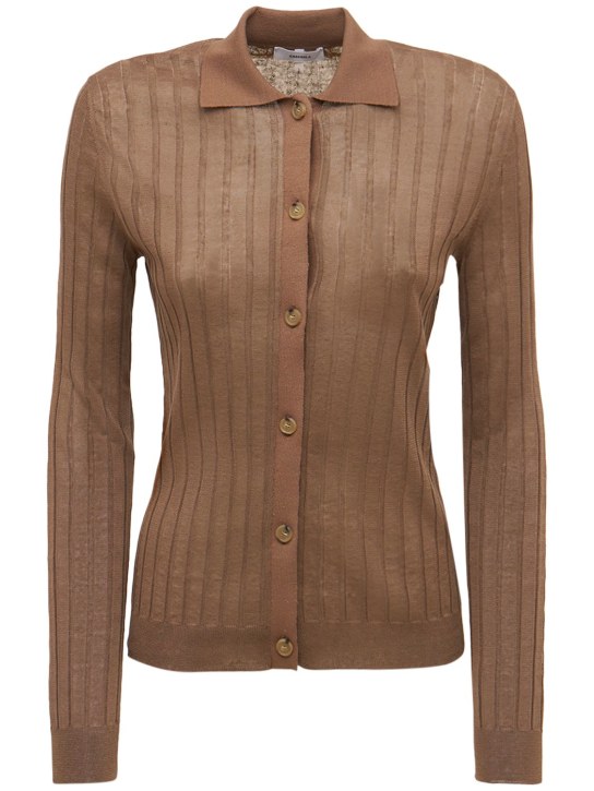 Casasola: Mafalda linen & silk ribbed cardigan - Camel - women_0 | Luisa Via Roma