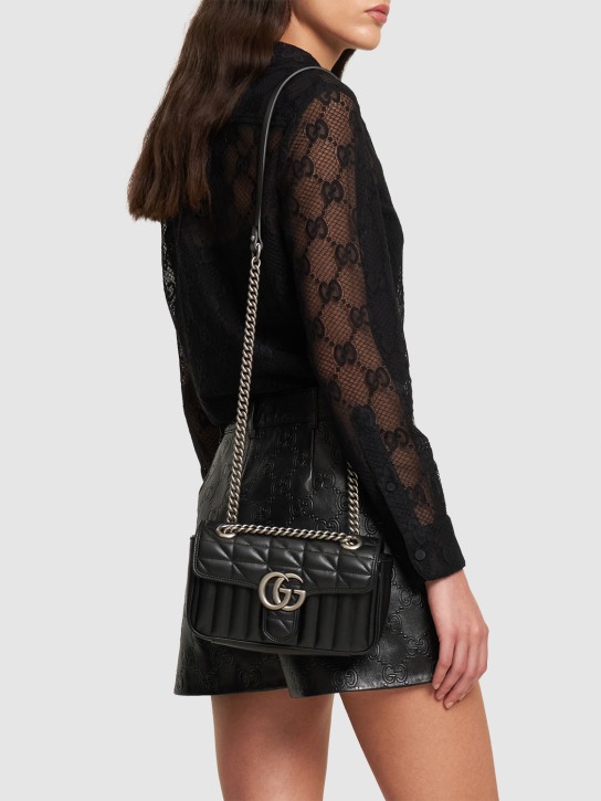 Gucci: “GG MARMONT 2.0”迷你皮革单肩包 - 黑色 - women_1 | Luisa Via Roma