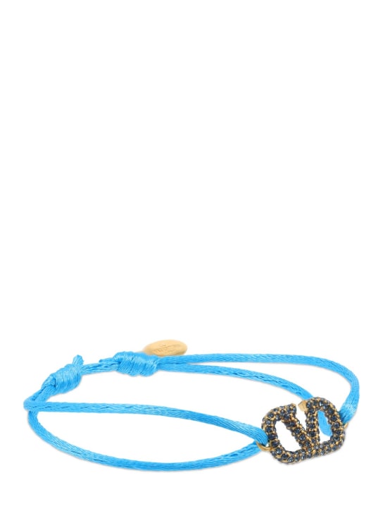 Valentino Garavani: Bracelet fin réglable avec cristaux V Logo - Skyblue/Montana - women_1 | Luisa Via Roma