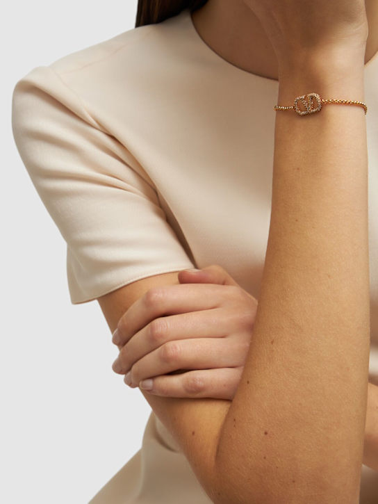 Valentino Garavani: V logo signature crystal bracelet - Gold/Crystal - women_1 | Luisa Via Roma