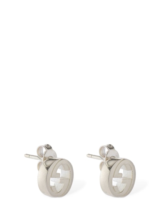 Gucci: Gucci Interlocking silver stud earrings - Silver - men_1 | Luisa Via Roma