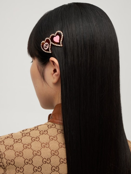 Gucci: GG & hearts resin hair clip - Tortoise/Pink - women_1 | Luisa Via Roma
